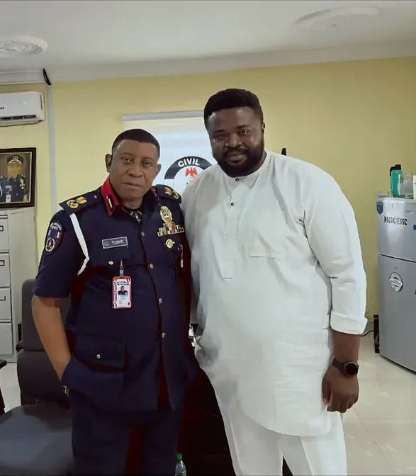 Commandant Francis Nnadi Chika with Meso Egwu on appointment as Pioneer Chairman Civil Defence Community